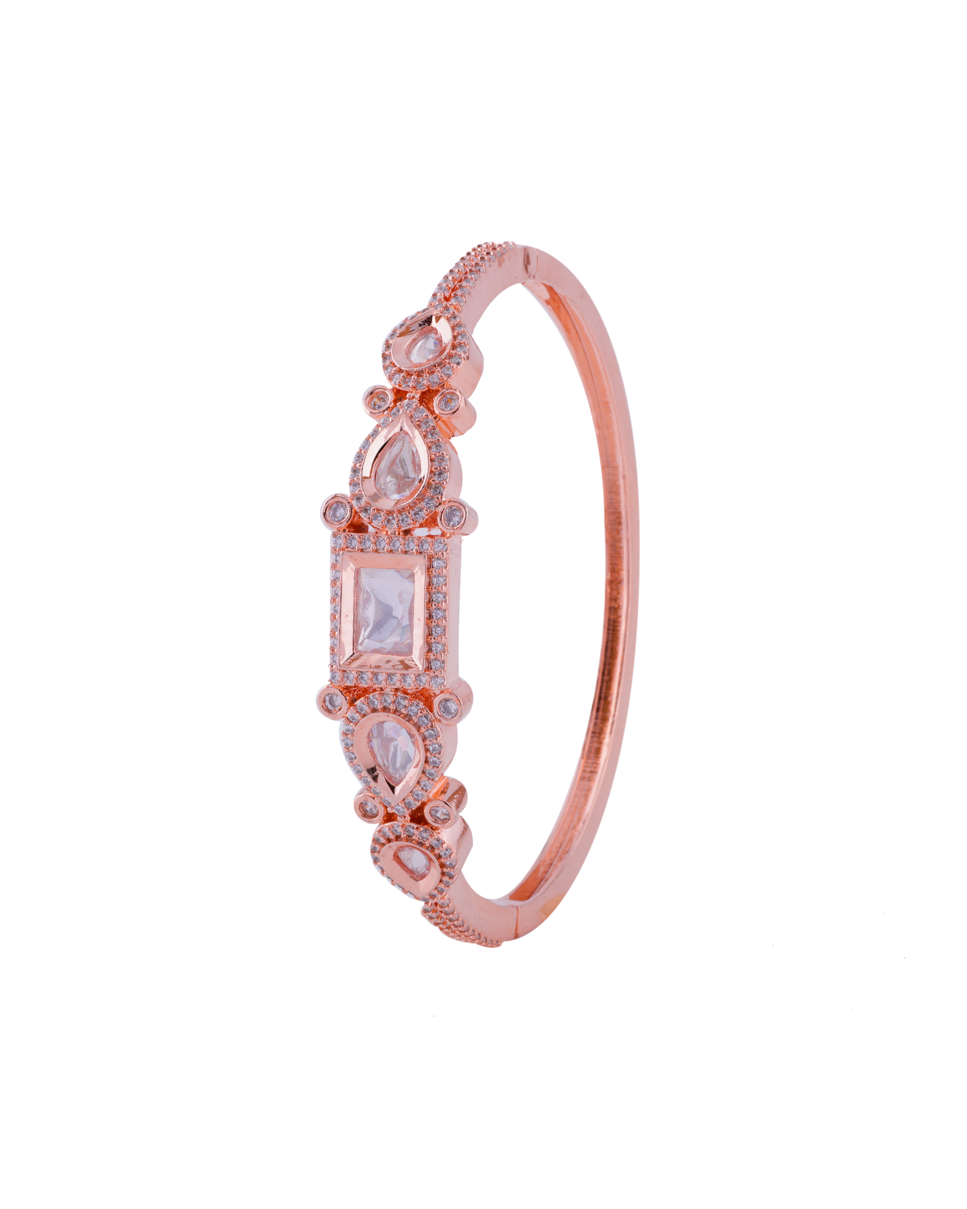 Rose Gold Square & Pear Cut Kundan Bracelet