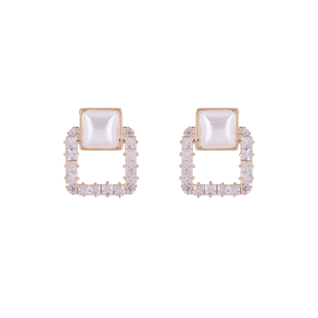 Elegant Zirconia Square Pearl Earrings