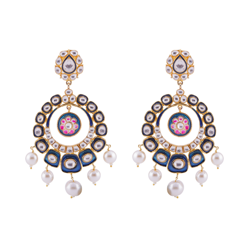 Buy Karatcart Gold Plated Pink Meenakari Pearl and Kundan Studded Chandbali  Earrings for Women online