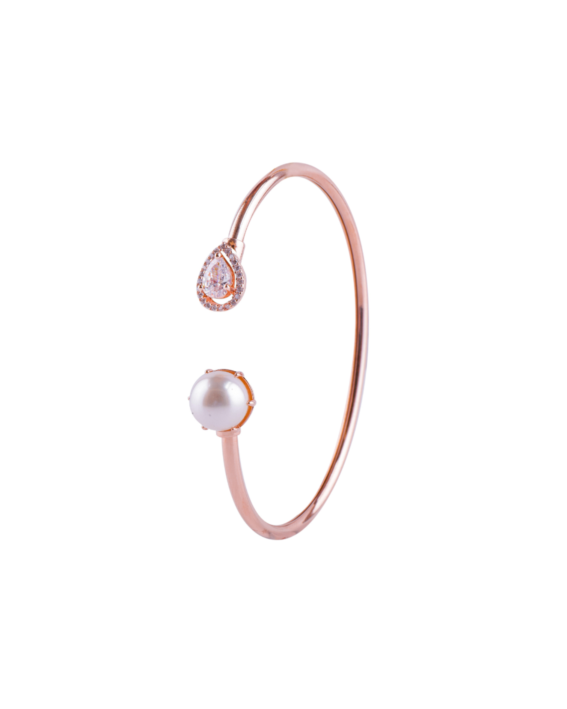 Rose Gold Pearl & Solitaire Cuff Bracelet