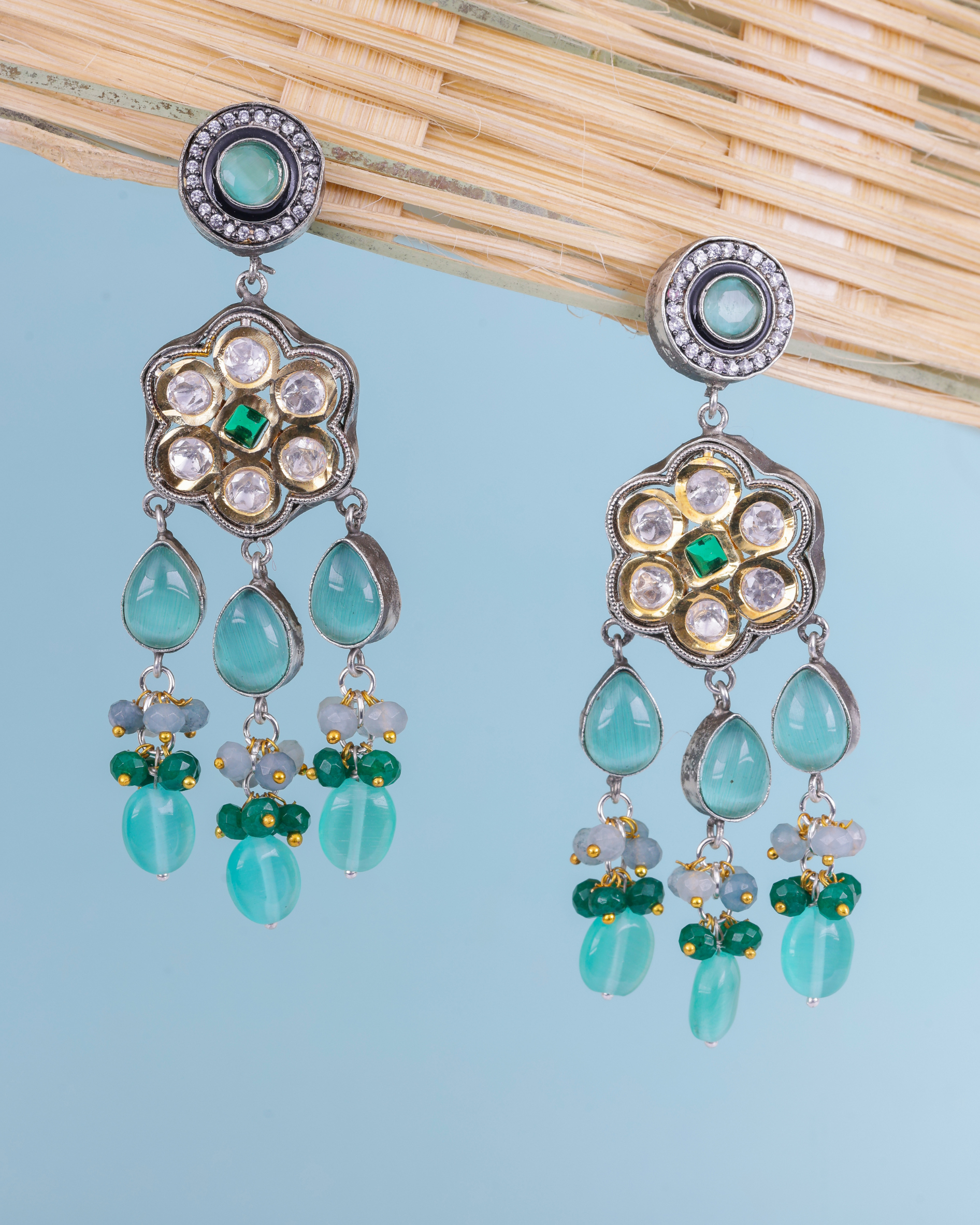 Traditonal Multi Stone Dangler Earrings