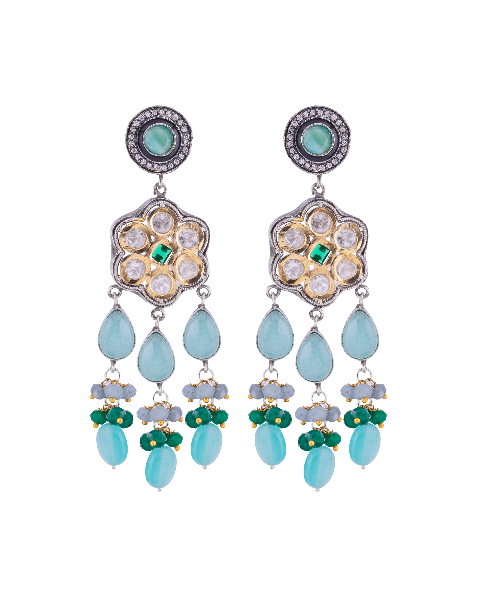 Traditonal Multi Stone Dangler Earrings