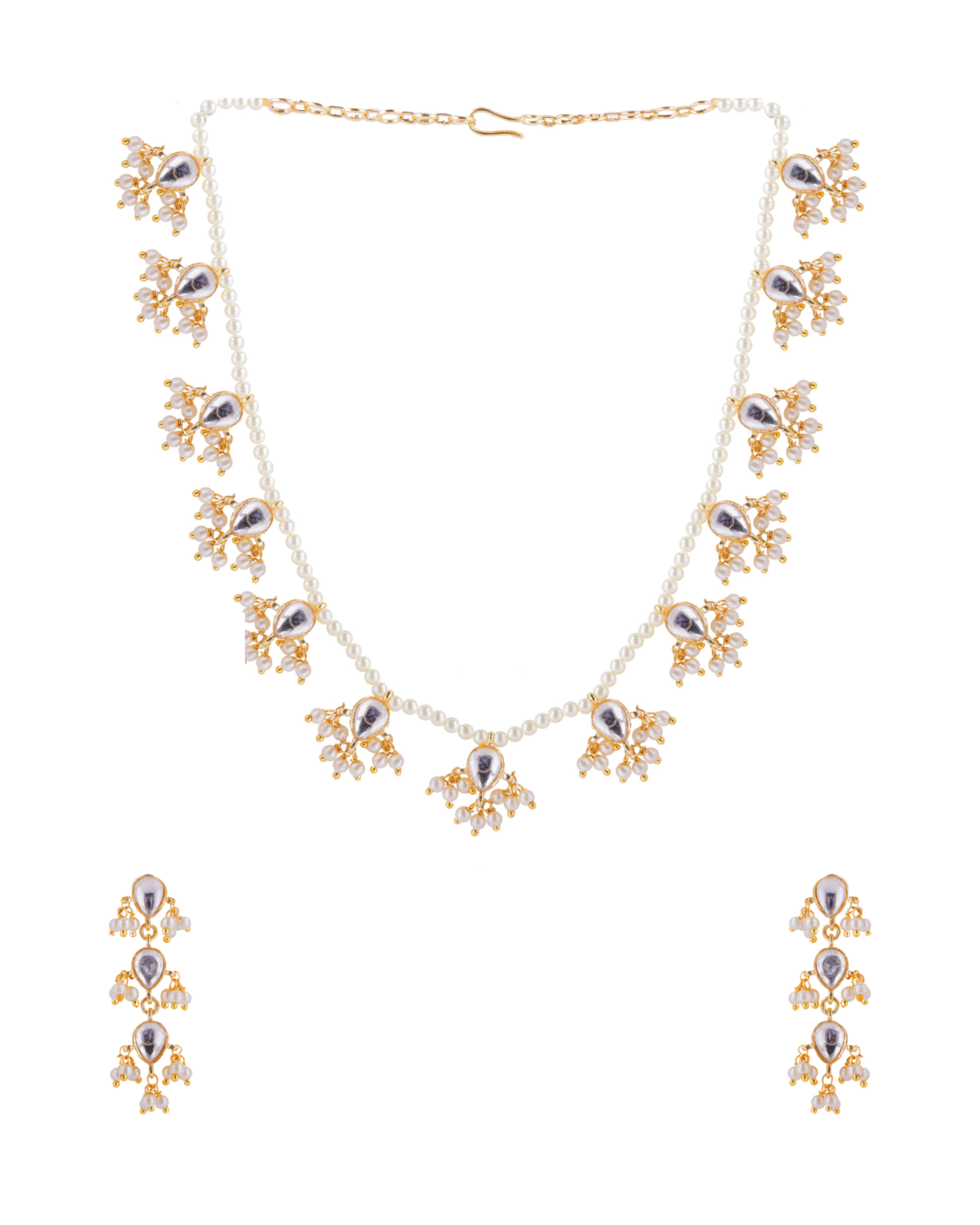 Mithila Sleek Pearl Kundan Necklace Set