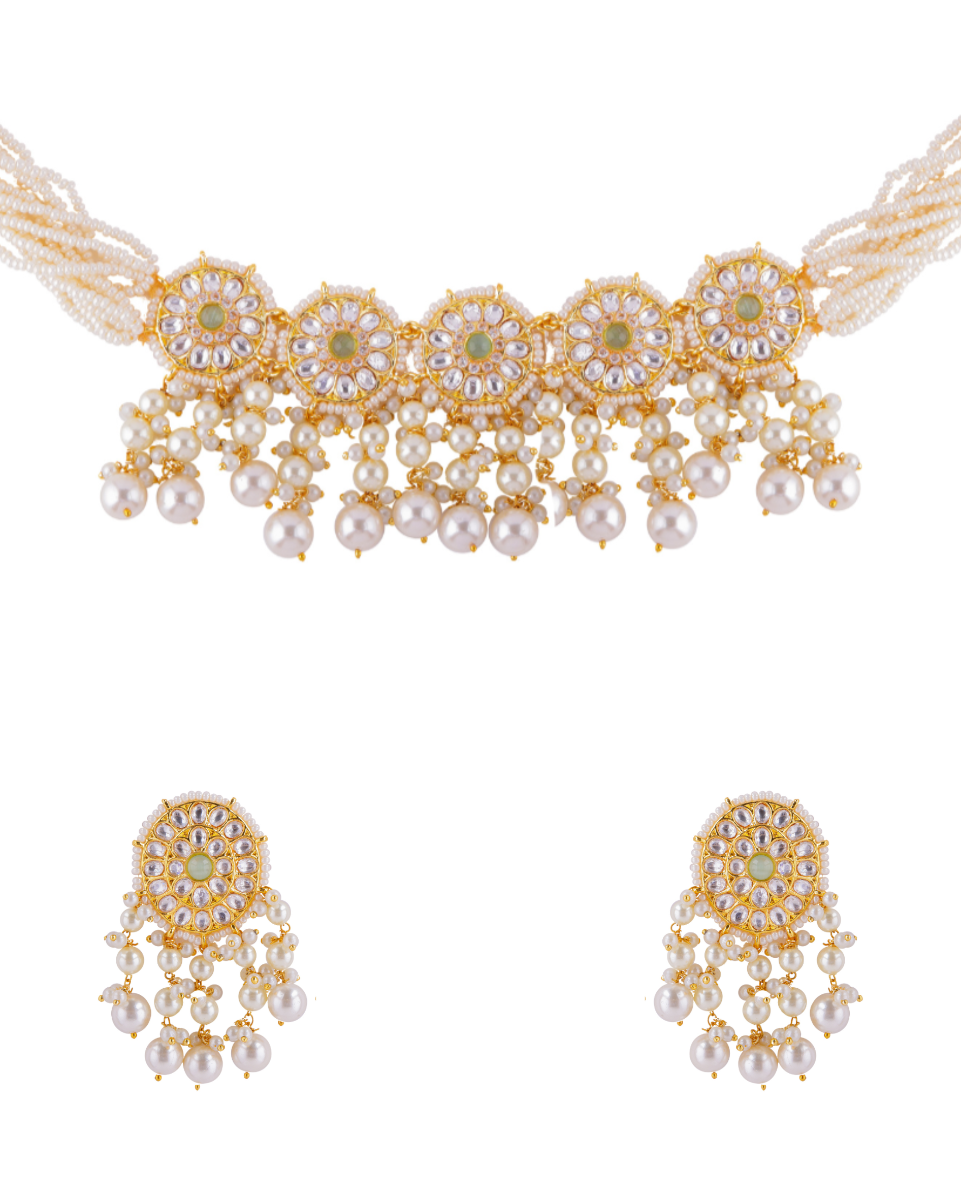 Mithila Kundan Pearl Beaded Choker Necklace Set