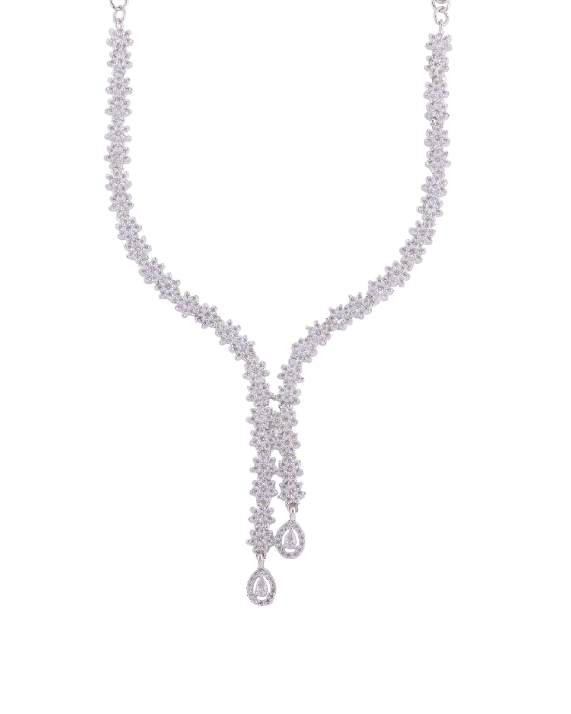 Ruhi Silver Plated Double Drop Necklace Set