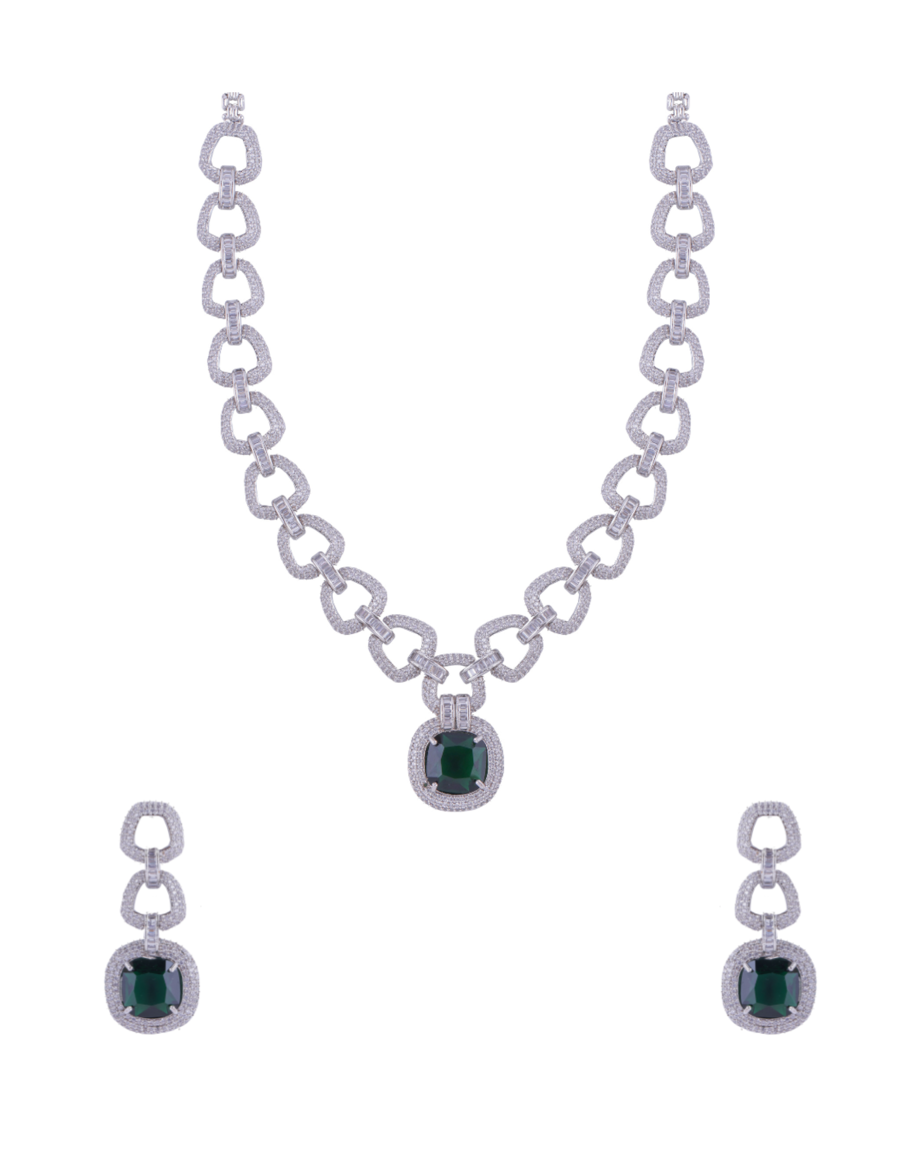 Silver Plated Link Stone Necklace Set