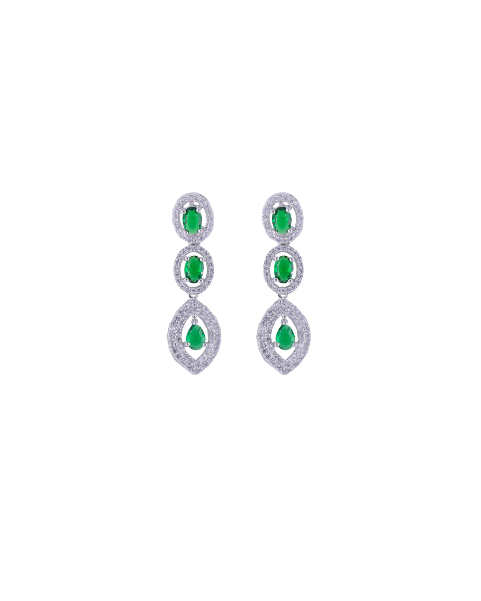 Designer Silver Plated Emerald Drop Necklace Set