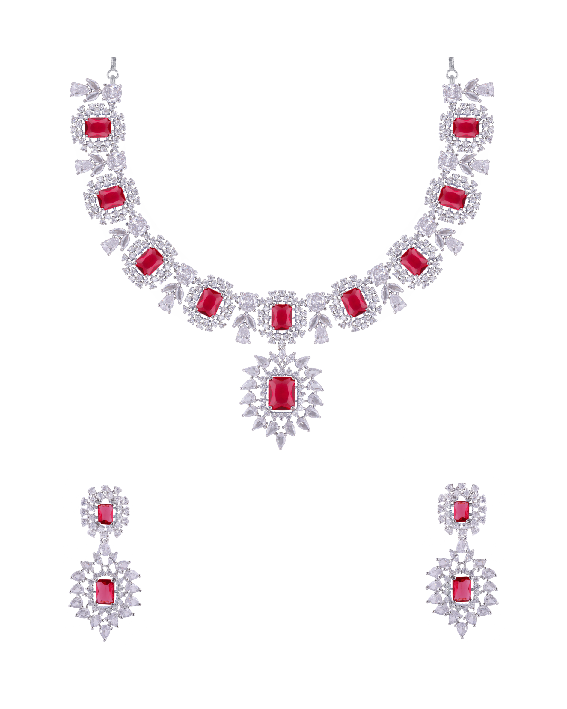 Designer Ruby Drop Necklace Set