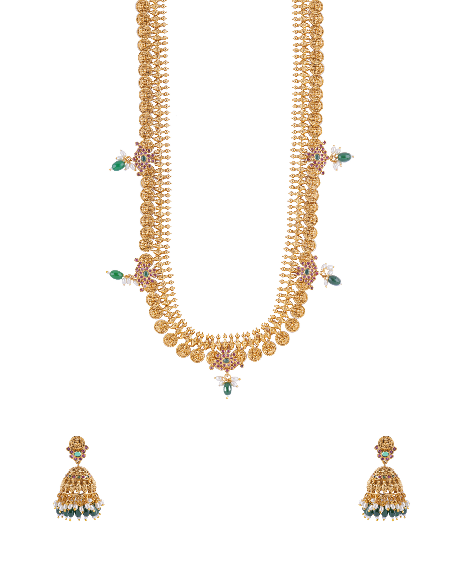 Antique Gold Temple Motif Long Necklace Set