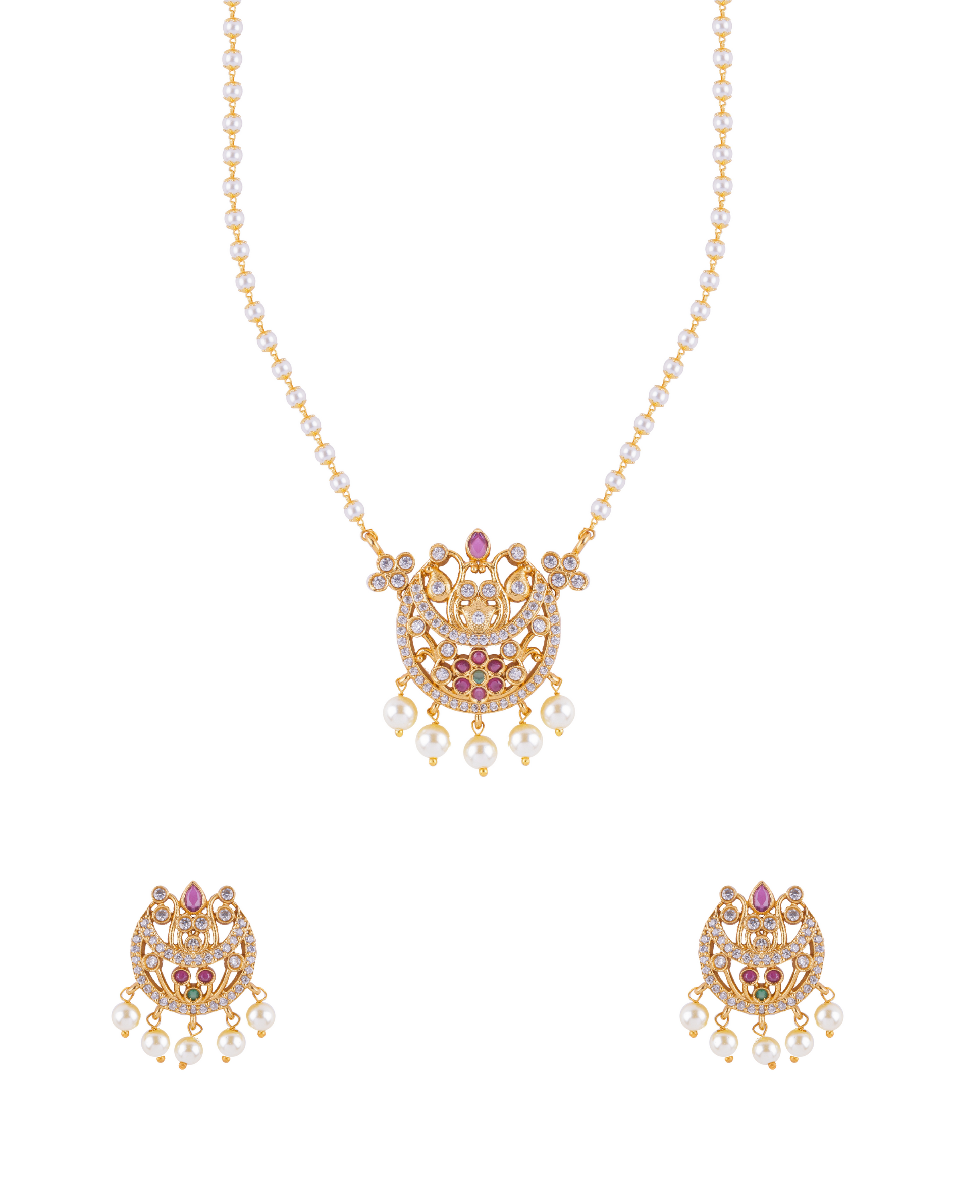 Traditional Antique Gold Pearl Maala Pendant Set