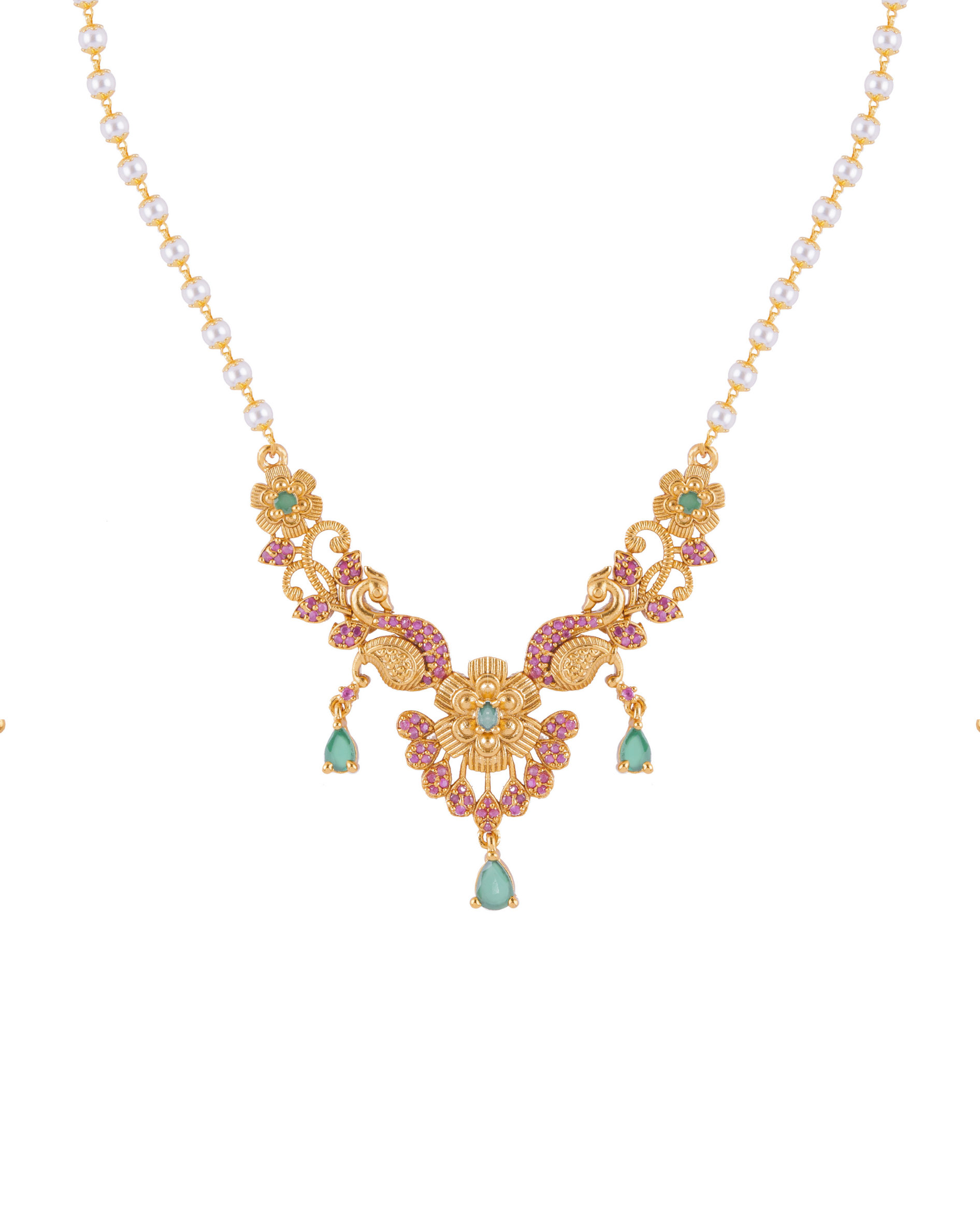 Traditional Antique Gold Pearl Maala Necklace Set