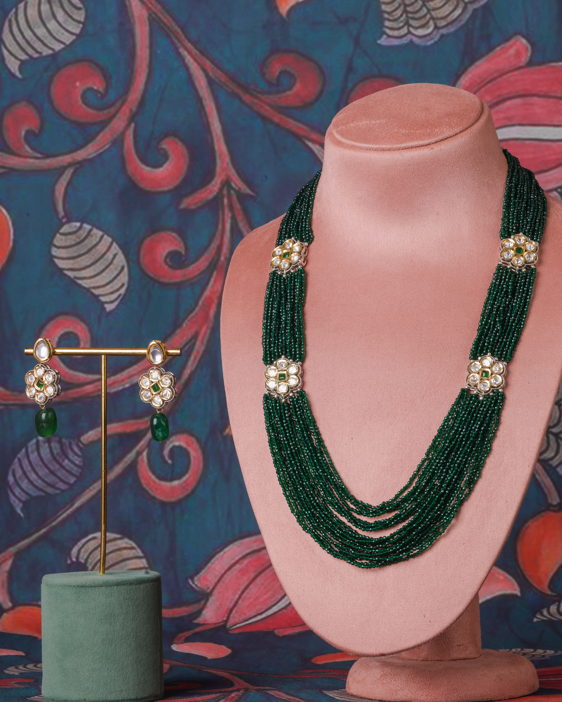 Beads Maala With Floral Side Brooch Necklace Set