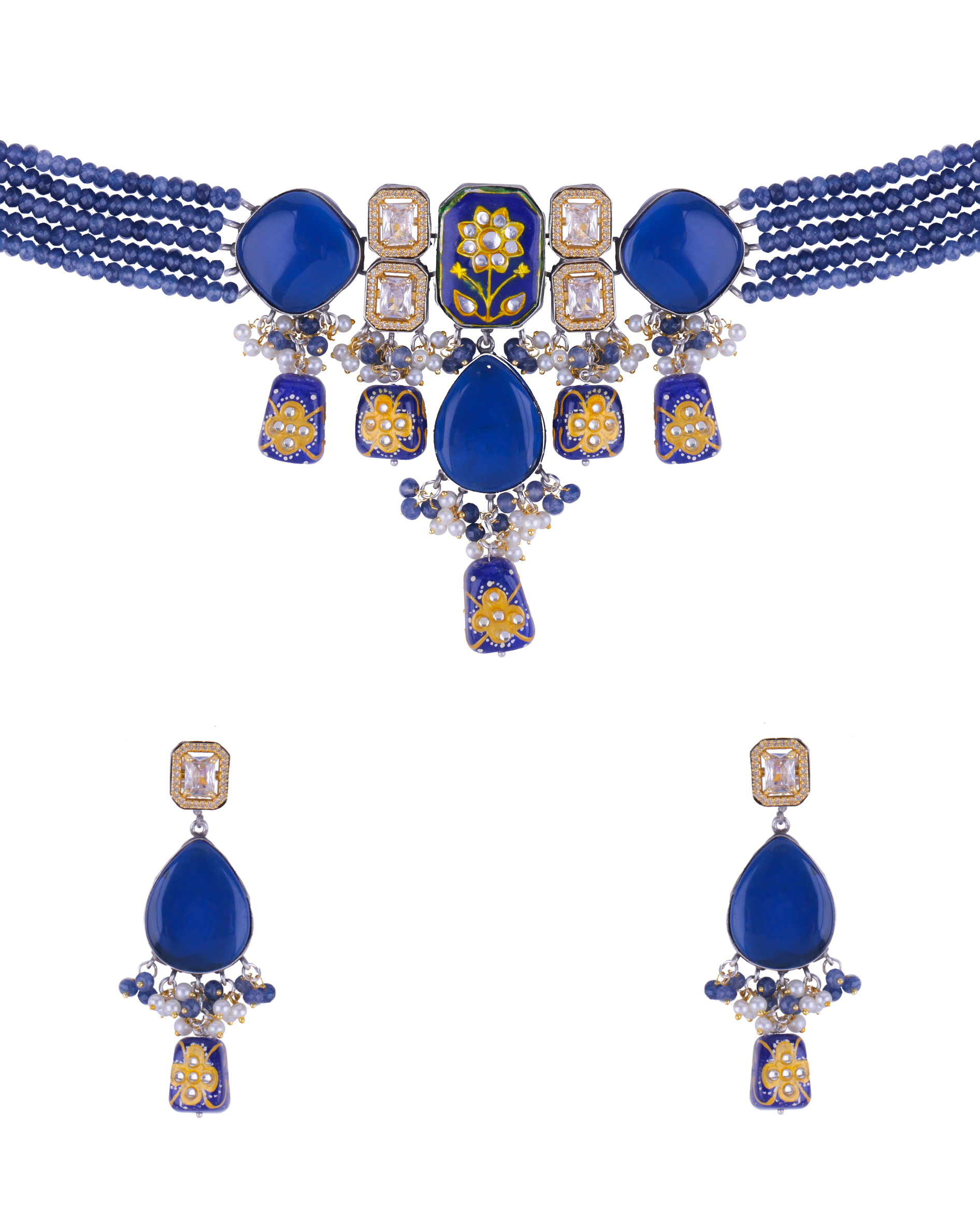 Blue Stone Meenakari Choker Necklace Set