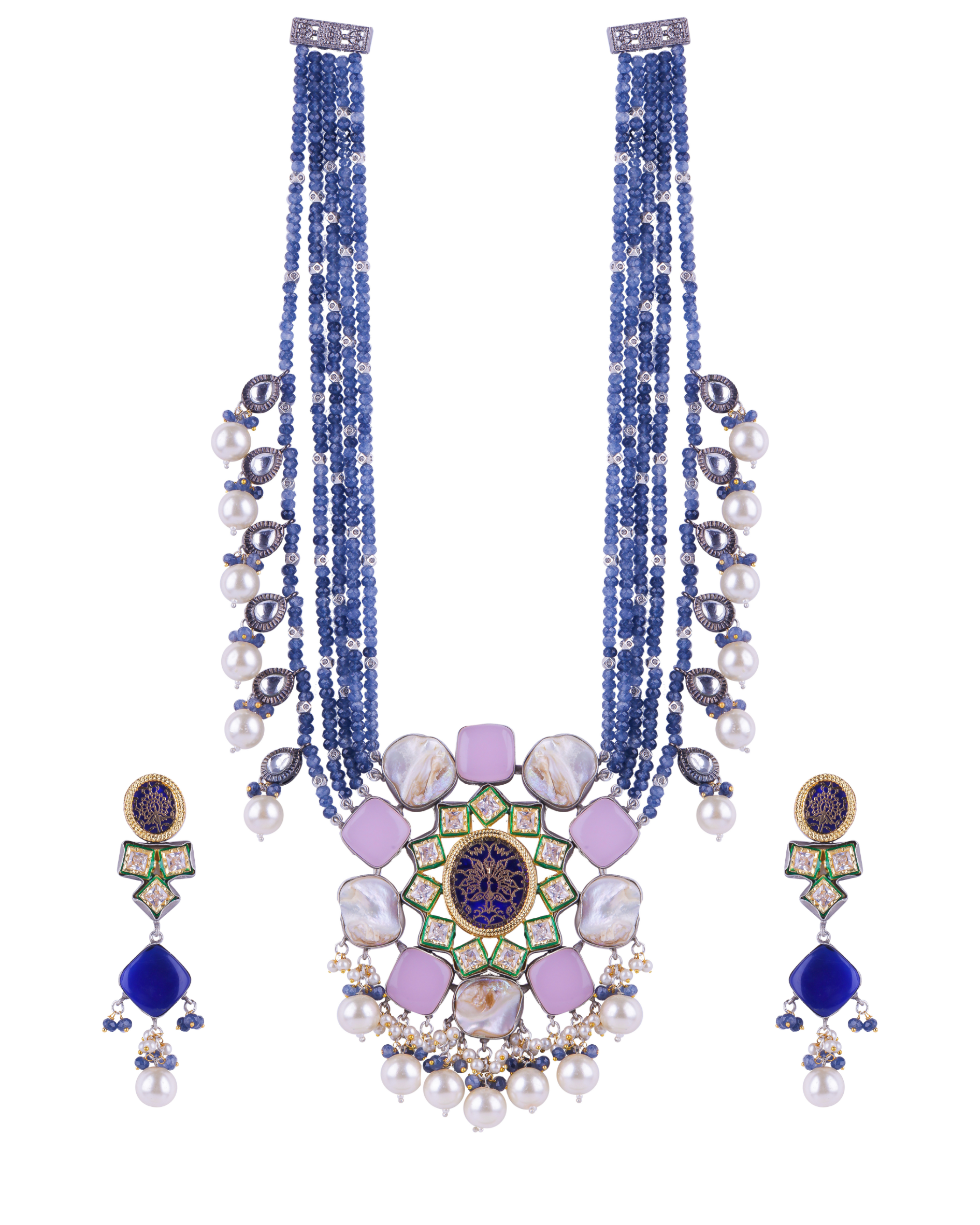 Traditional Blue Royal Pendant Necklace Set