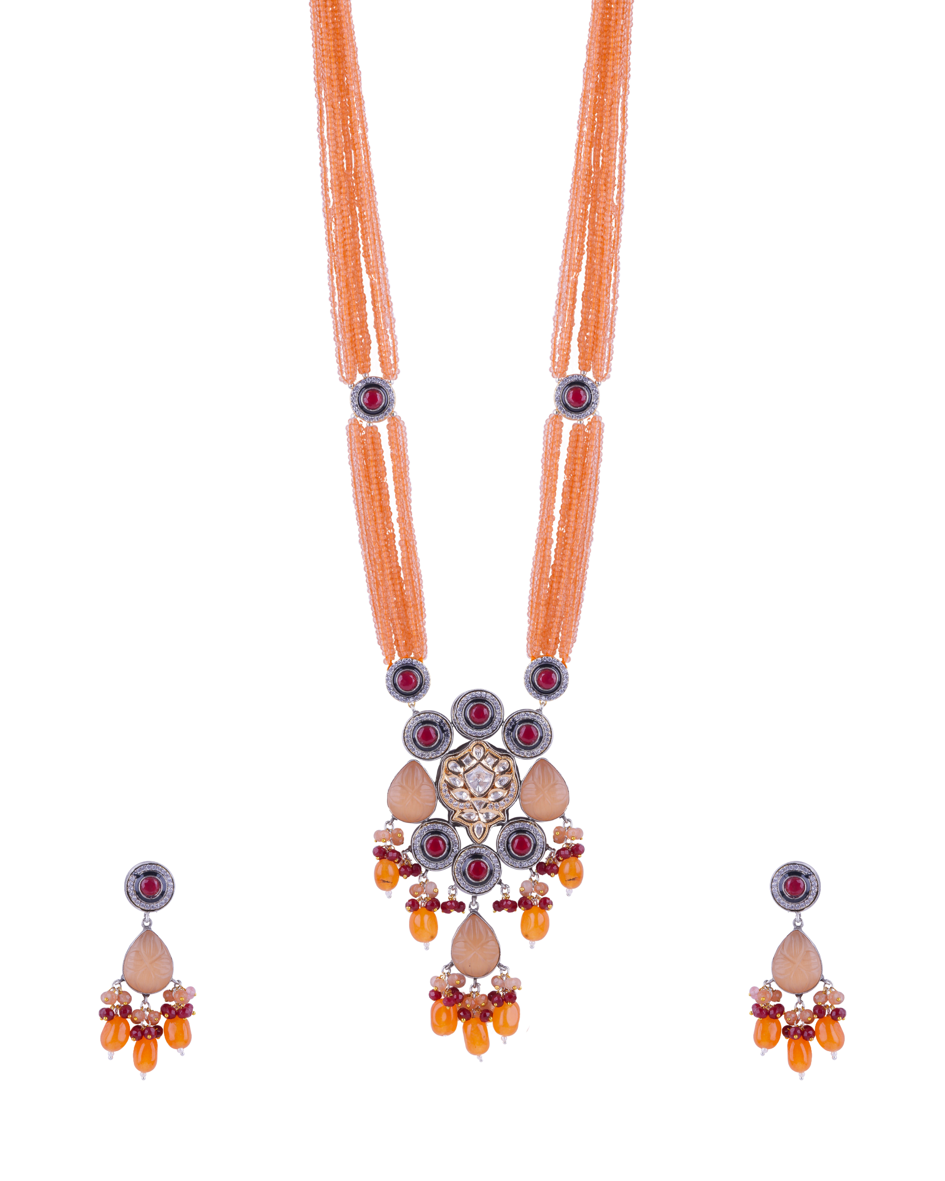 Traditional Stone Pendant Long Necklace Set