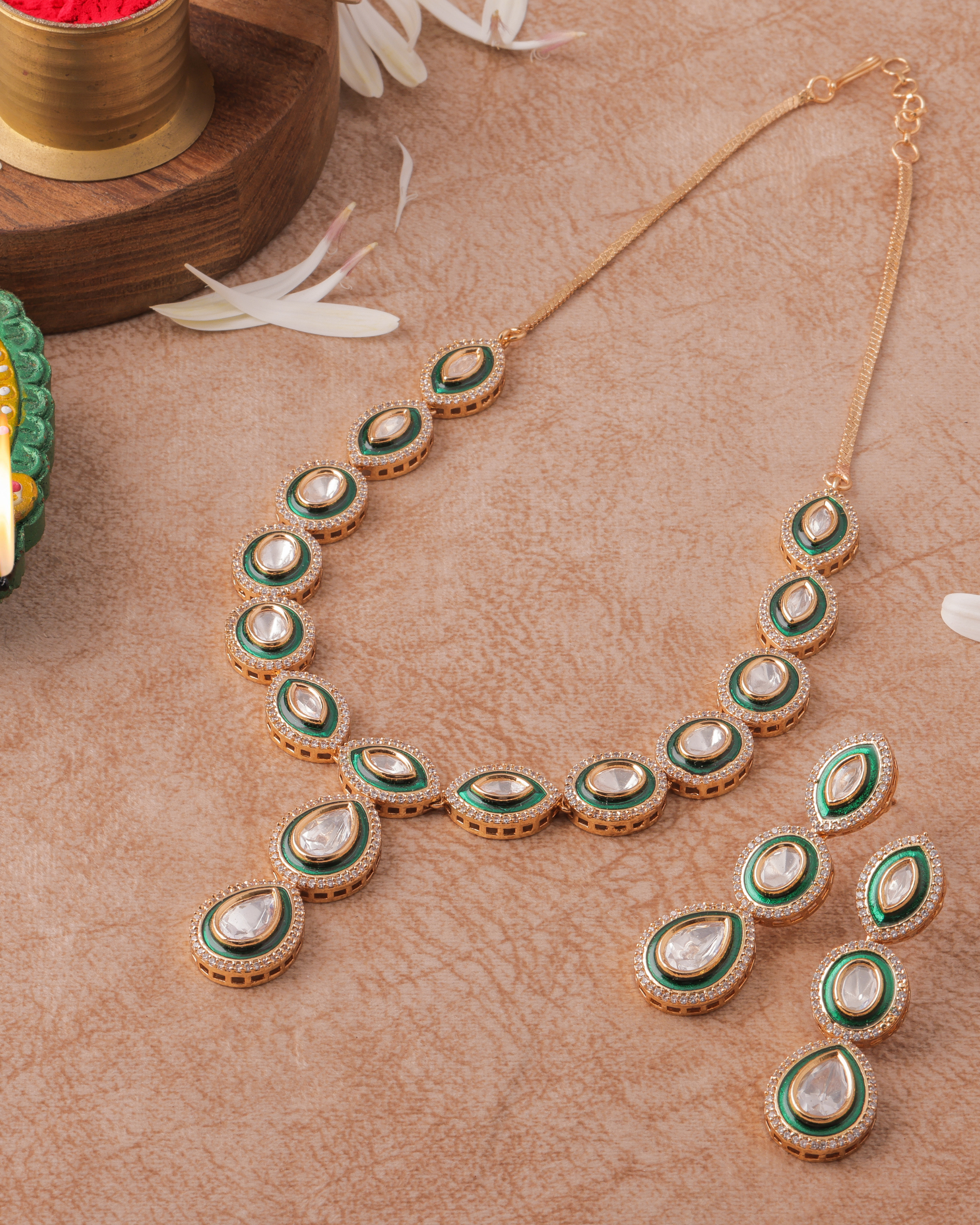 Emerald Meenakari Kundan Necklace Set