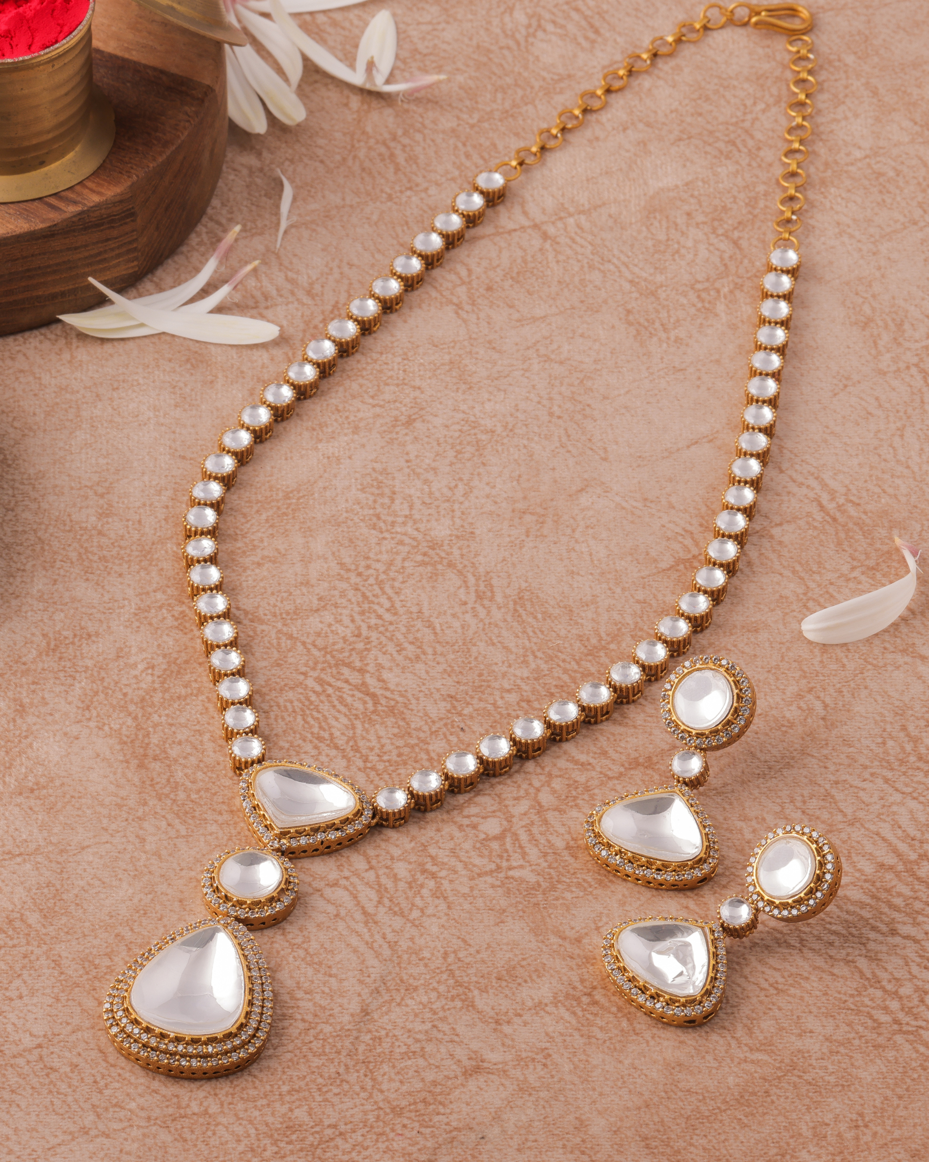 Traditional Kundan Drop Long Necklace Set