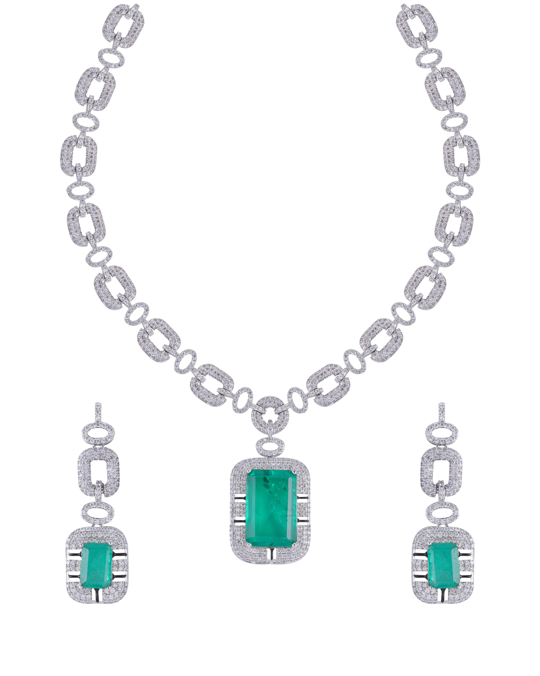 Emerald Doublet Rectangular Stone Necklace Set