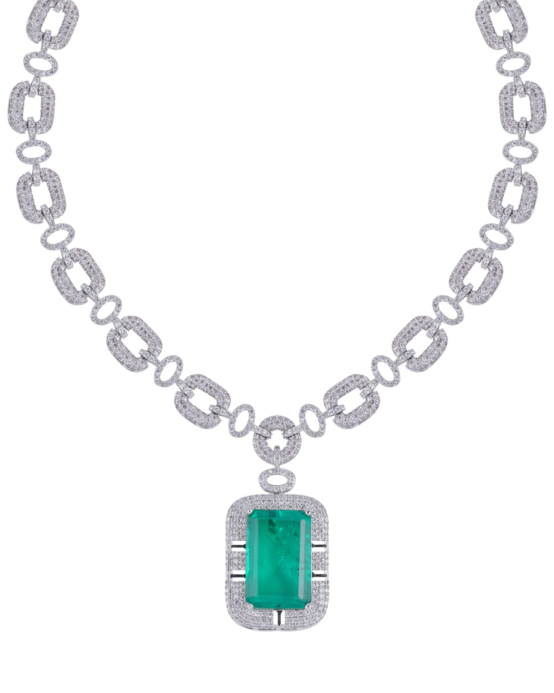 Emerald Doublet Rectangular Stone Necklace Set