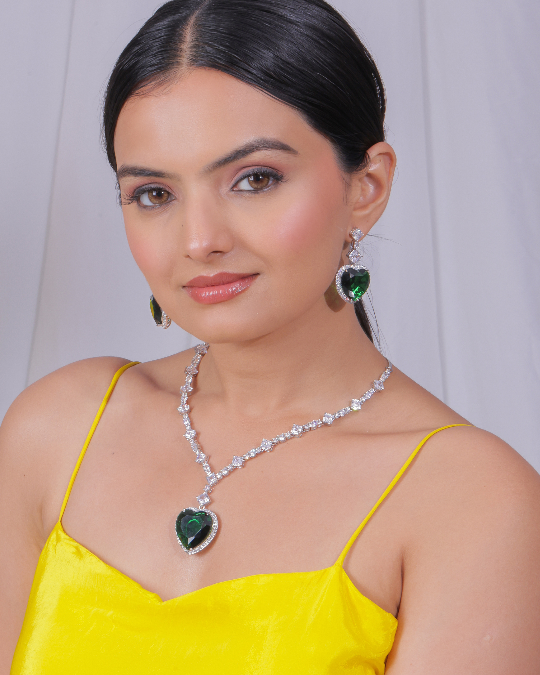 Emerald Heart Drop Necklace Set